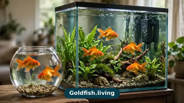 Can goldfish live in a bowl? Tiny bowl compared with a proper 20-gallon goldfish aquarium