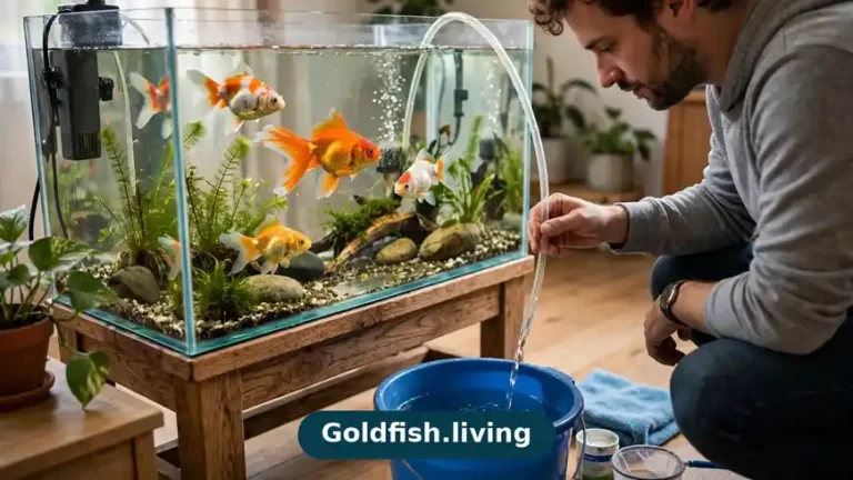 How often to change goldfish tank water: siphoning water during a weekly change