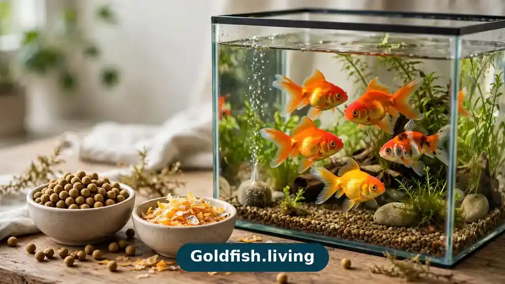 Goldfish choosing between pellets and flakes: best food for goldfish
