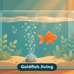 Do goldfish need an air pump? Illustration of a goldfish tank with gentle bubbles rising from an air stone