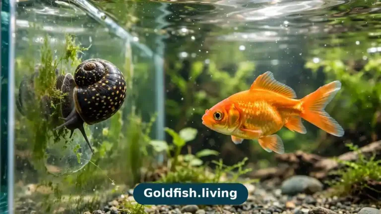 Nerite snail eating algae on glass in a goldfish tank