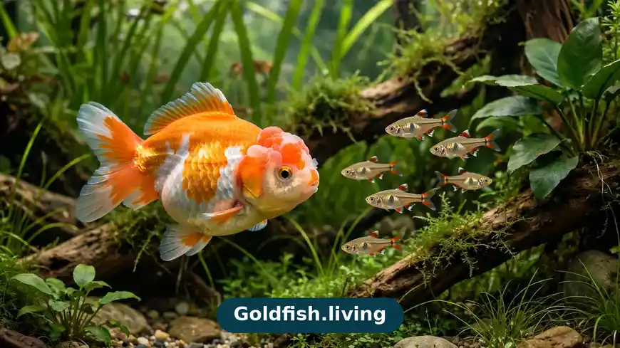 White cloud minnows swimming with goldfish as tank mates