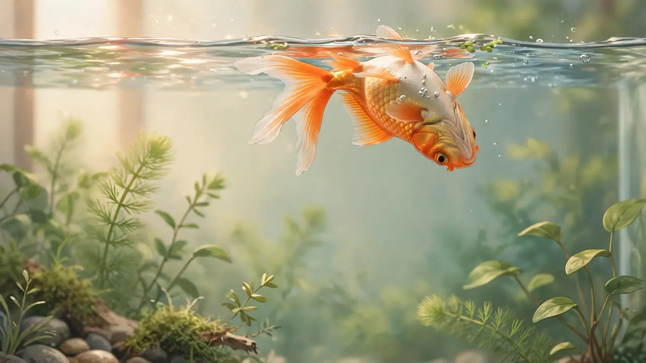 Goldfish with swim bladder disease in an aquarium